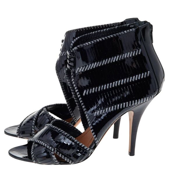 Givenchy Black Stripe Cut Patent Leather Ankle Booties Size 39.5 - Picture 4 of 4